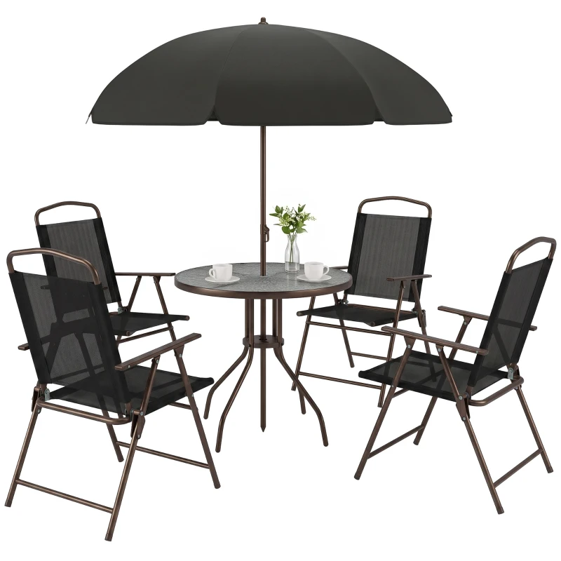 Outsunny Conjunto de Muebles para Jardín con 4 Sillas 1 Mesa y 1 Parasol Texteline Aluminio y Poliéster Negro
