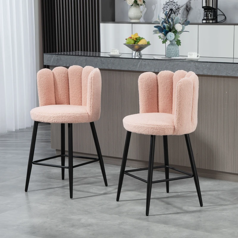 HOMCOM Lot de 2 tabourets de bar, chaises de bar avec dossier et repose-pieds, pieds en acier, 52 x 53 x 93 cm, rose