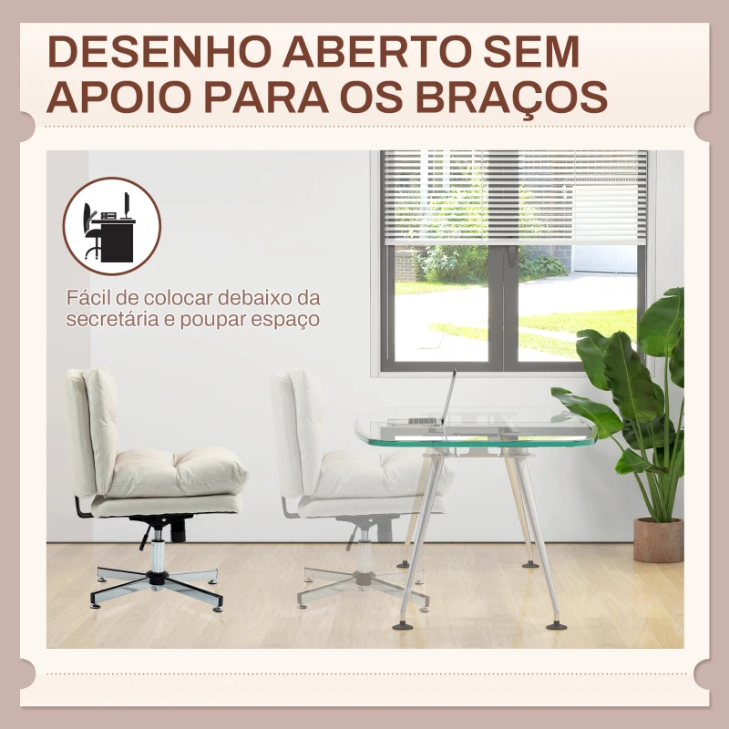 HOMCOM Cadeira de Escritório com Altura Ajustável Função Basculante Base Cruzada e Assento Amplo Cadeira para Estúdio 65x65x84-94 cm Cinza Claro