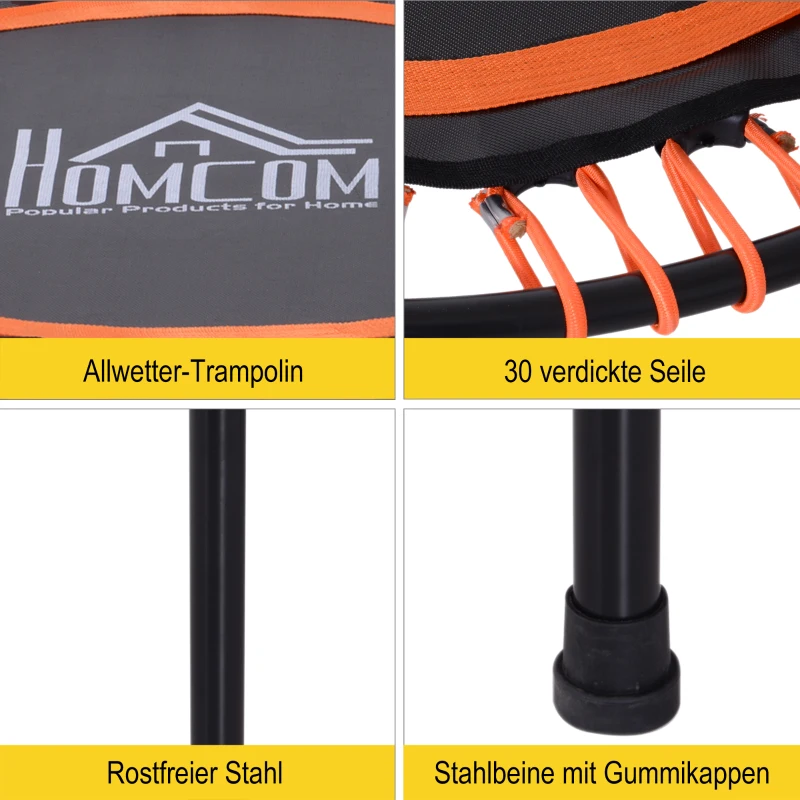 HOMCOM Trampoline voor kinderen en volwassenen, tuintrampoline, yoga, 100 kg draagvermogen, staal, zwart, Ø 101,6 x 25 H cm