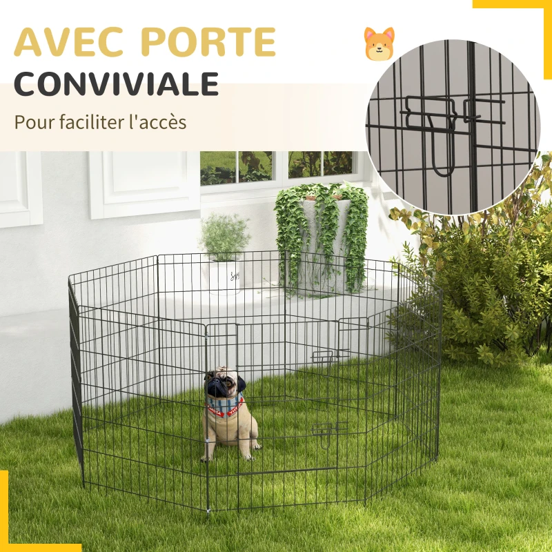 PawHut Lot de 2 parcs enclos modulables pour chiens lapins rongeurs clôture pour petits animaux pliant 1 porte 8 panneaux
