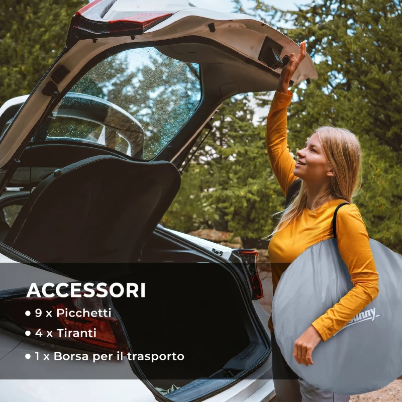 Outsunny Tenda da Campeggio Pop Up Impermeabile con Accessori e Borsa di Trasporto, 245x148x105 cm, Grigio