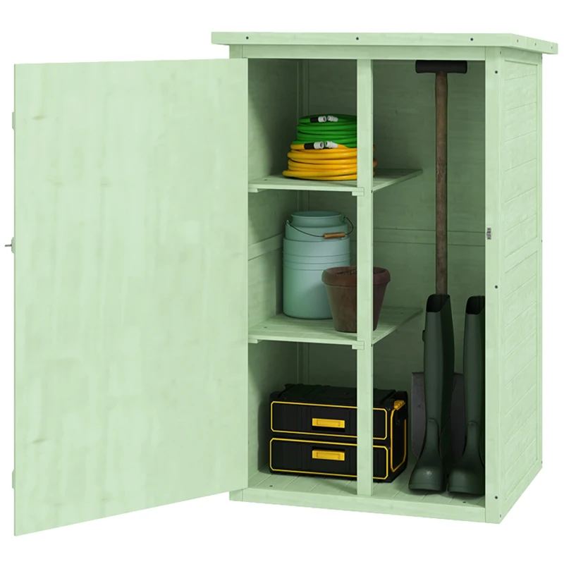 Outsunny Armário de Jardim em Madeira para Exterior com 2 Prateleiras e Telhado de Asfalto 75x56x115 cm Verde