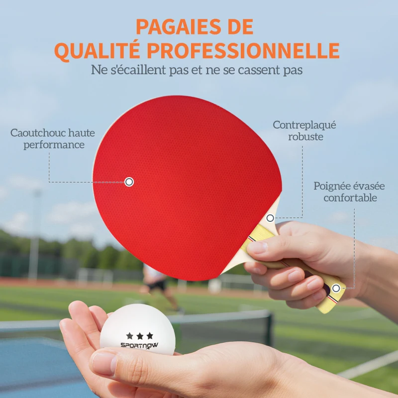 SPORTNOW Lot  de 4 raquettes de ping-pong, tennis de table 4 raquettes 8 balles 1 sac pour amateurs débutants experts