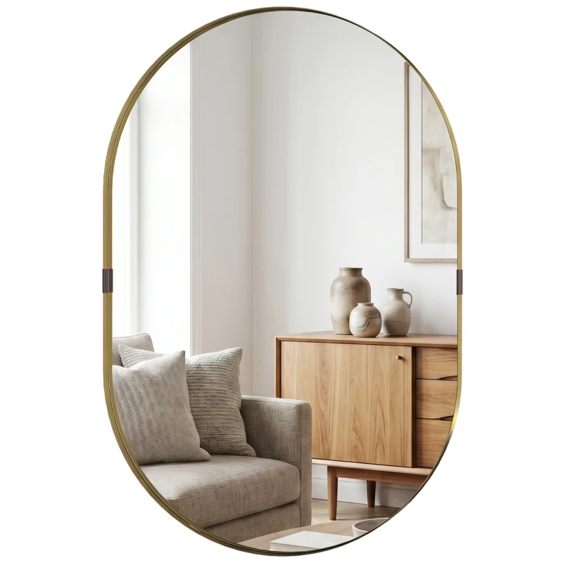HOMCOM Wall Mirror, Bathroom Mirror with Elevated Aluminium Alloy Frame, 60 x 90 cm, Gold Tone