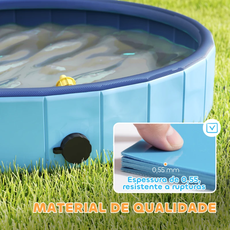 PawHut Piscina para Cães Dobrável com Aspersor Piscina Portátil em PVC Antiderrapante e Resistente ao Desgaste Ø80x20 cm Azul
