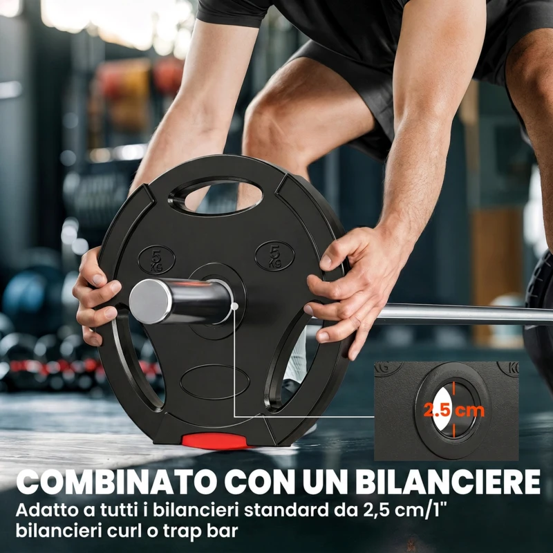 SPORTNOW Kit Pesi con 2 Dischi da 5 kg e 2 Dischi da 2.5 kg in Polipropilene e Sabbia, Ø27x4.5 cm e Ø24x3.5 cm, Nero