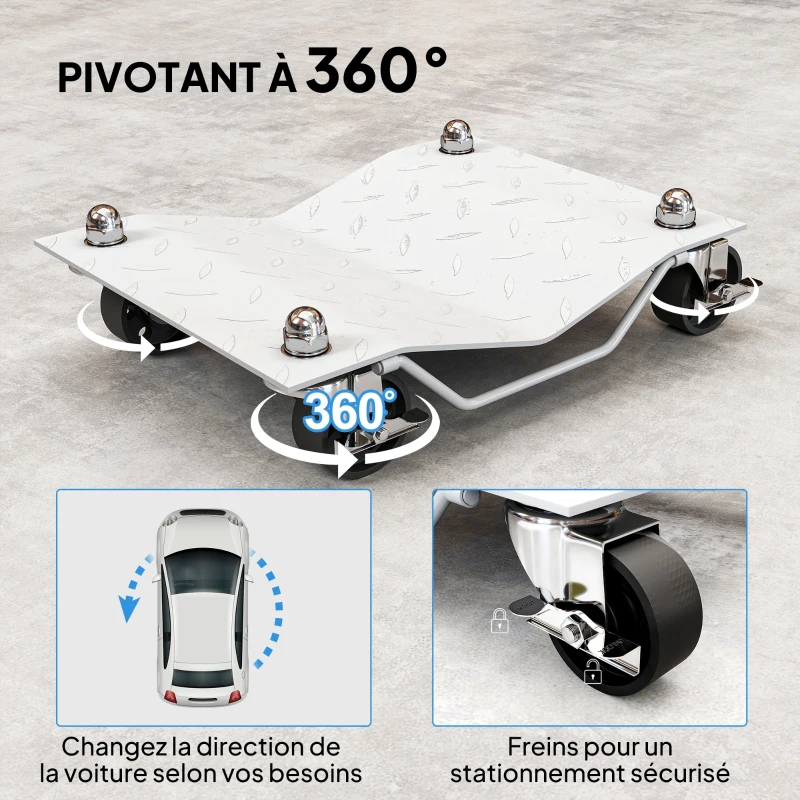 DURHAND Chariots de manutention de voiture lot de 2 chariots à roulettes pour déménagement de voiture 40,5 x 30 x 13,5 cm gris