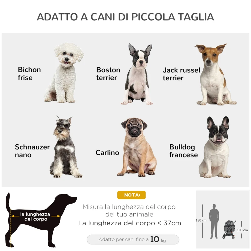 PawHut Passeggino per Cani 3 in 1 Convertibile in Borsa e Trasportino con Guinzaglio e Cuscino, Grigio