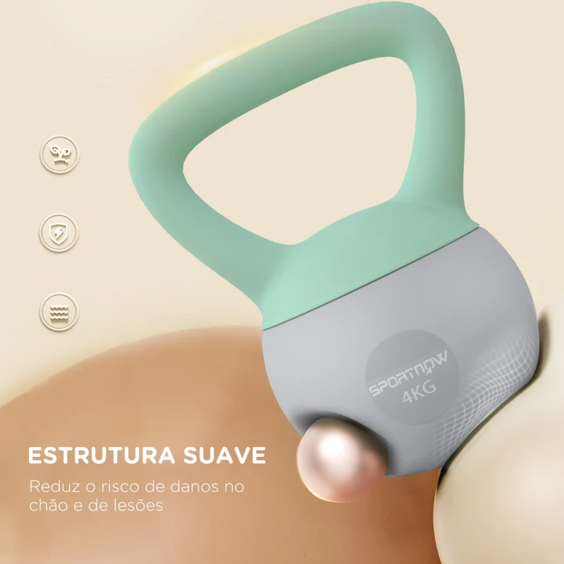 SPORTNOW Kettlebell de 4 kg Pesa Russa Preenchida de Areia Metálica e Alça Antiderrapante 19x15x25 cm Verde