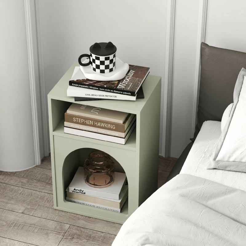 HOMCOM Mesa de Cabeceira Estreita com 2 Compartimentos Abertos e Design em Arco 40x30x60 cm Verde-Claro