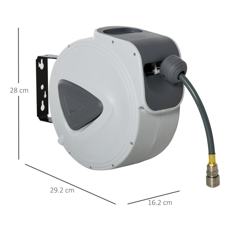 DURHAND Retractable Air Hose Reel, Wall Mount Auto Rewind Hose- Reel, 10m+ 90cm Diameter 3/ 8" 9.5mm, Connector 1/ 4" BSP, Grey