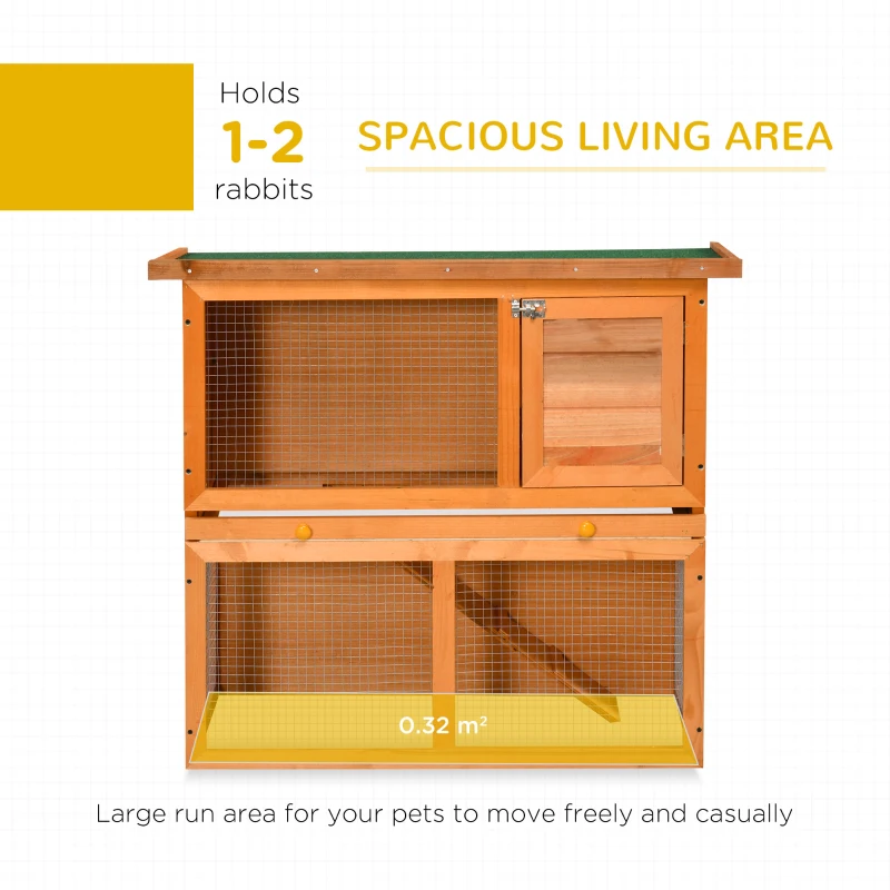 PawHut Two-Tier Rabbit Hutch, Wooden Outdoor Pet Cage, with Opening Top