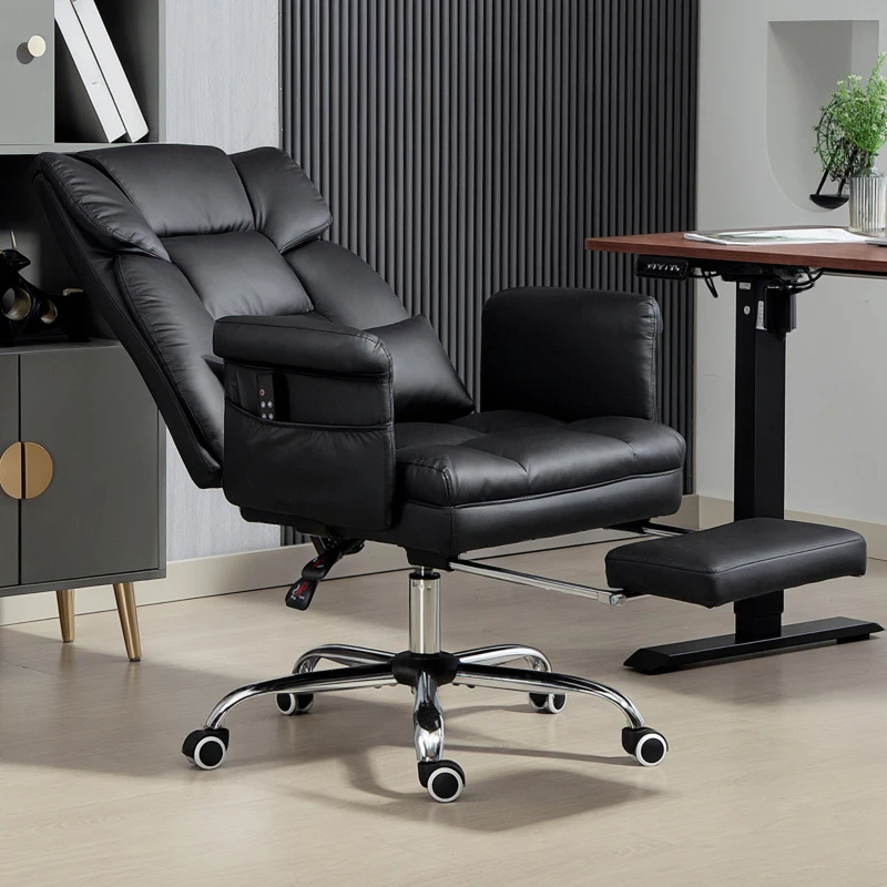 HOMCOM Cadeira de Escritório com Massagem em 6 Pontos Apoio para os Pés Retrátil Controlo Remoto e Suporte Lombar 69x65x115 cm Preto