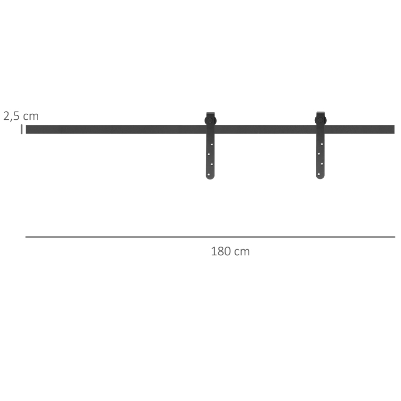 HOMCOM Schuifdeuren-Beslagset 180 cm Compleet Set met Rails, Rollen, Anti-Spring Apparaten Koolstofstaal