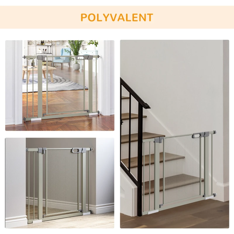 PawHut Barrière de sécurité pour animaux domestique avec fermeture automatique double verrouillage largeur 75-103 cm gris