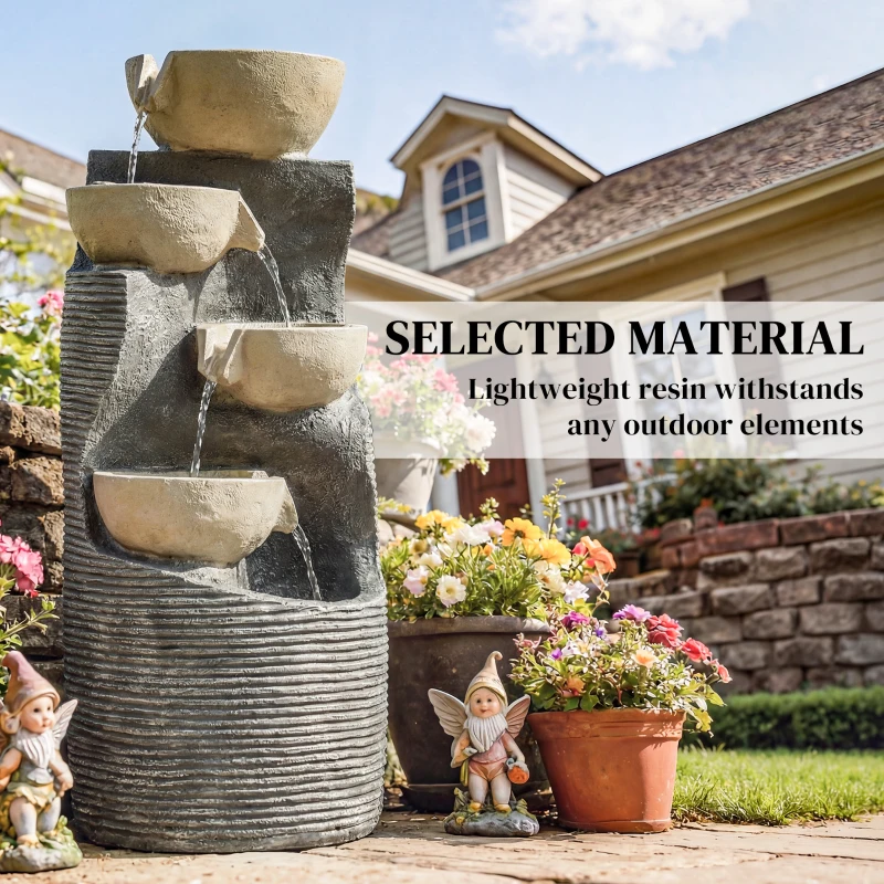 Outsunny Garden Water Feature, Outdoor Water Fountain with LED Lights and Pump, 5 Tier Cascading Waterfall Fountain for Indoor