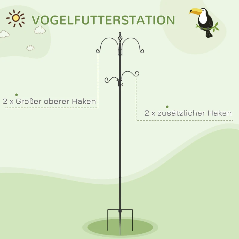 PawHut Vogelvoederstation, Buiten Voederautomaat, 4 Haken, Staal, Zwart