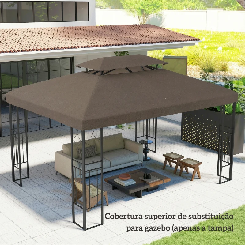 Outsunny Teto de Reposição 4x3 m com Teto Duplo Orifícios de Drenagem e Proteção UV Apenas Teto NÃO Inclui Estrutura Castanho