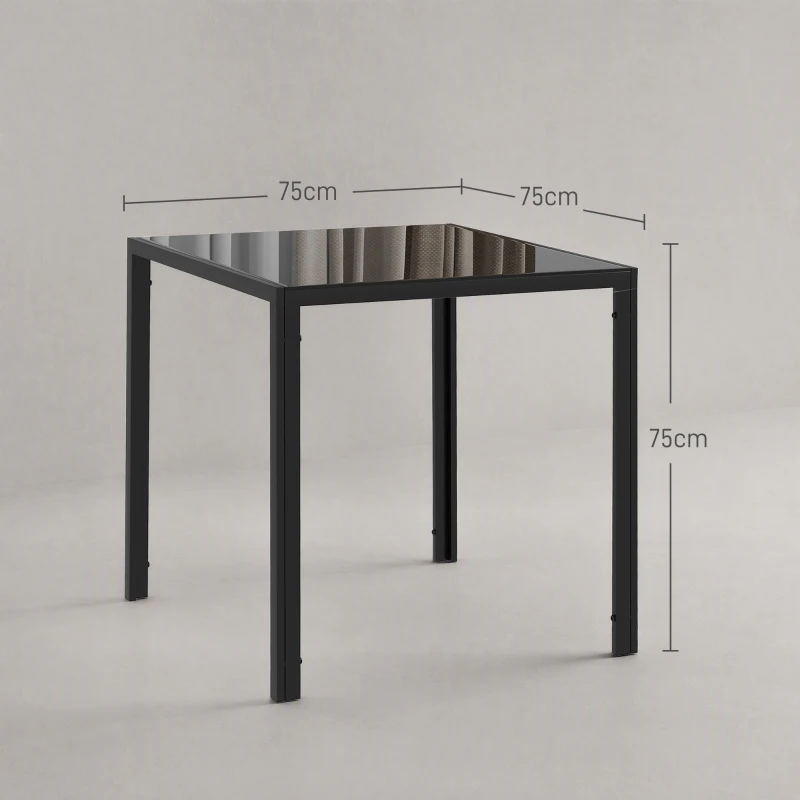HOMCOM Vierkante Eettafel voor 4 Personen, Tafelblad van Gehard Glas, voor Keuken en Eetkamer, 75 x 75 x 75 cm, Zwart(m-3)