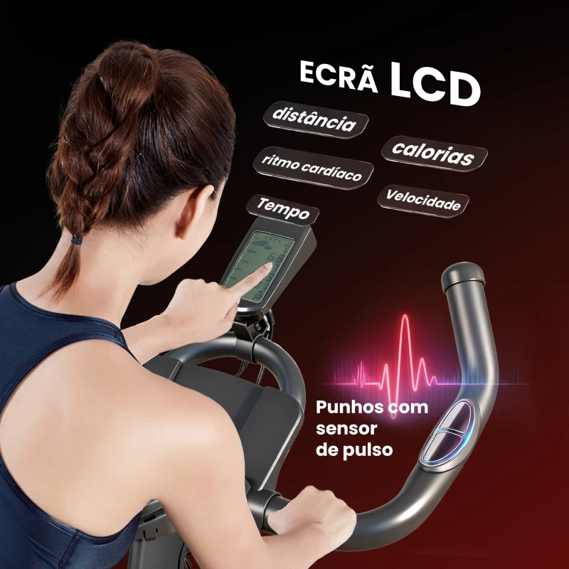 SPORTNOW Bicicleta Estática Bicicleta Fitness com Volante de Inércia de 15 kg Ecrã LED Guiador e Assento Ajustável 108x53x111 cm Preto