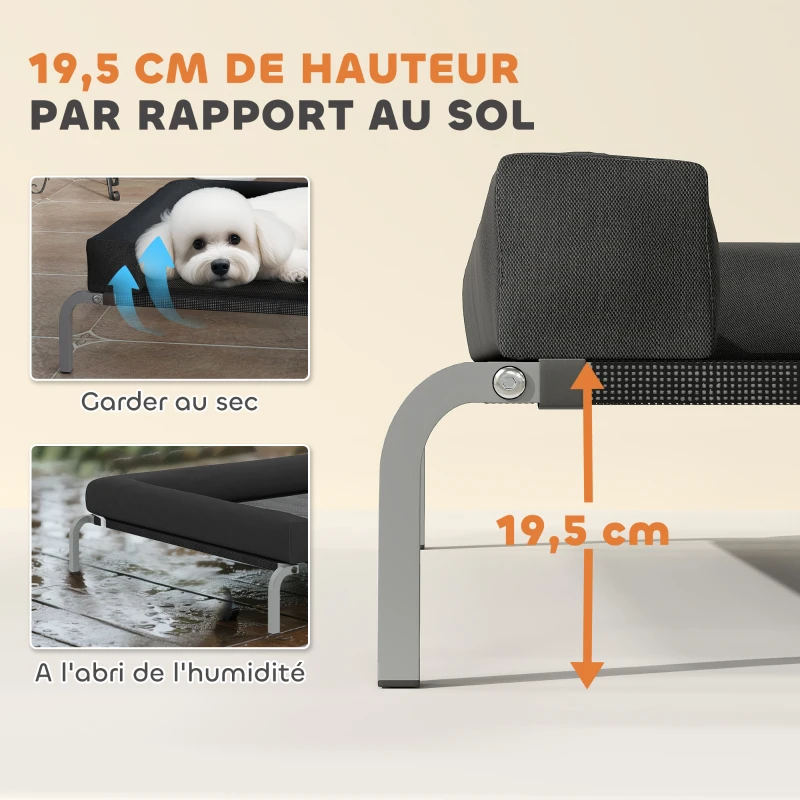 PawHut Lit surélevé pour chien rafraichissant, lit de camp pour chiens intérieur extérieur portable, 90 x 65 x 30 cm, noir