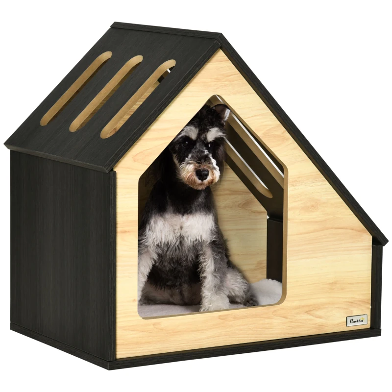 Pawhut Hondenkennel Inclusief Kussen Houten Hut Design 60cm x 40cm x 59,2cm(m-11)