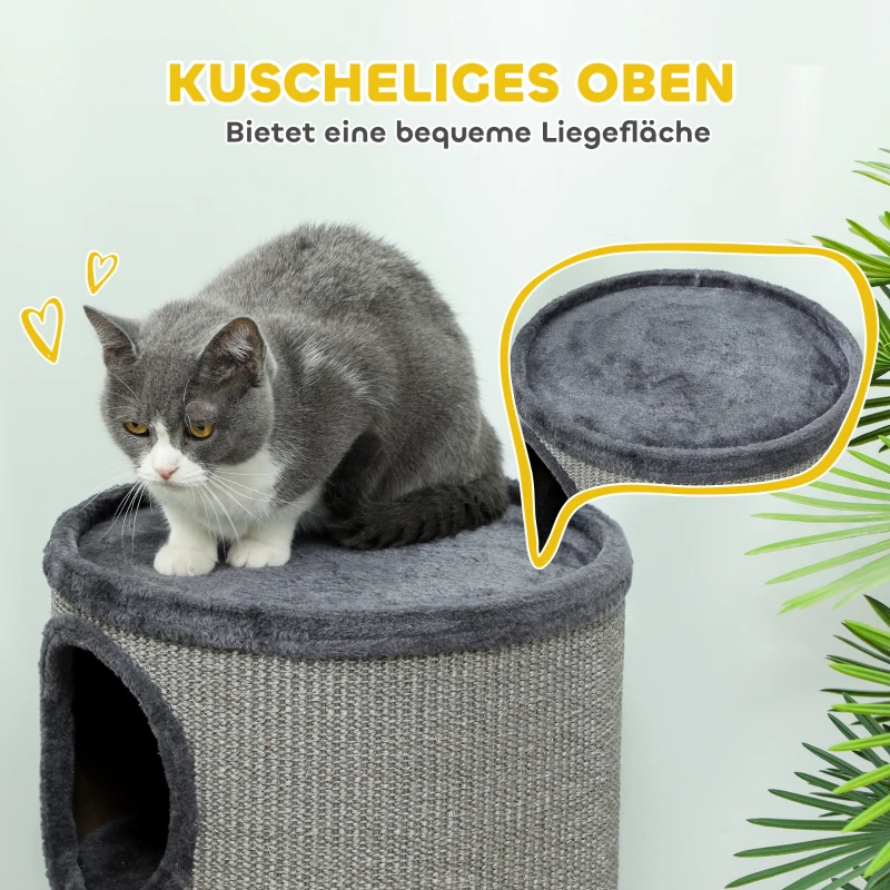 PawHut krabpaal voor katten met 3 niveaus, inclusief sisaltouw, krabvlak, krabpaal voor katten, 38 cm x 38 cm x 70 cm, grijs