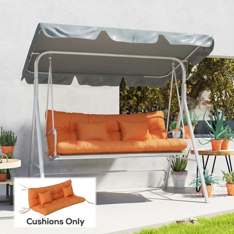 Outsunny Outdoor Seat Cushions Back Cushion with 2 Pillows, Water Repellent Seat Pads for 3-Seater Chair, Orange