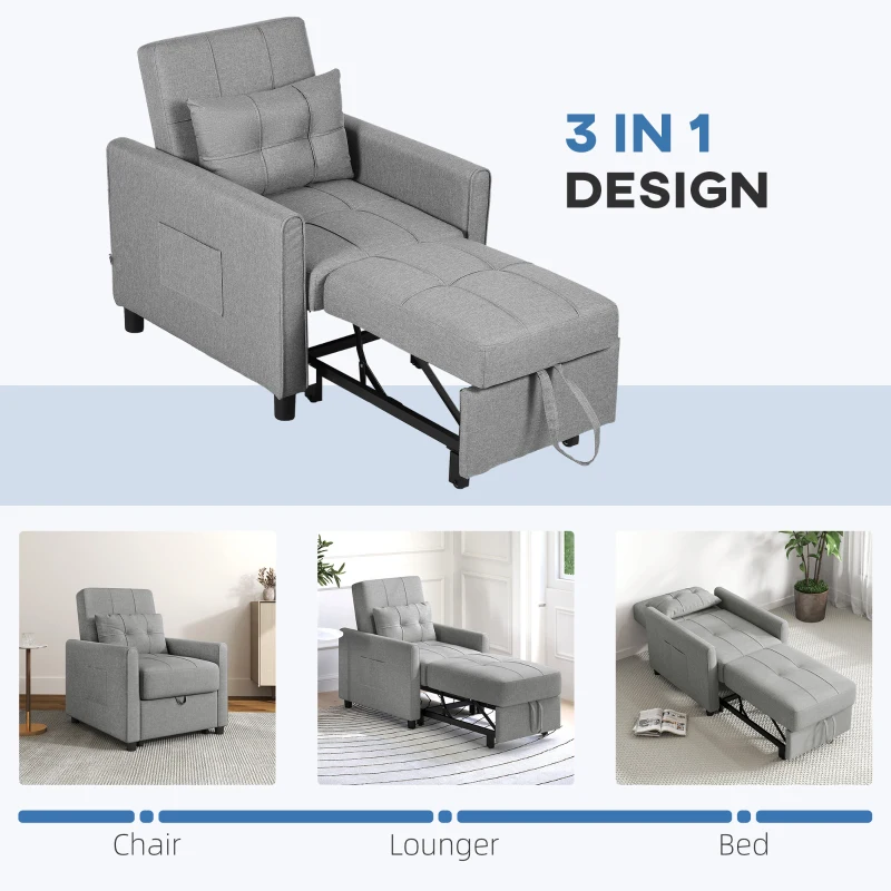 HOMCOM Linen-Look Single Chair Bed - Light Grey