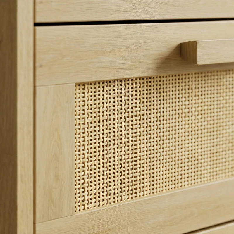 HOMCOM Chest of Drawers, 6-Drawer Dresser, Tall Storage Drawer Unit with Rattan Element for Bedroom, Living Room, Oak