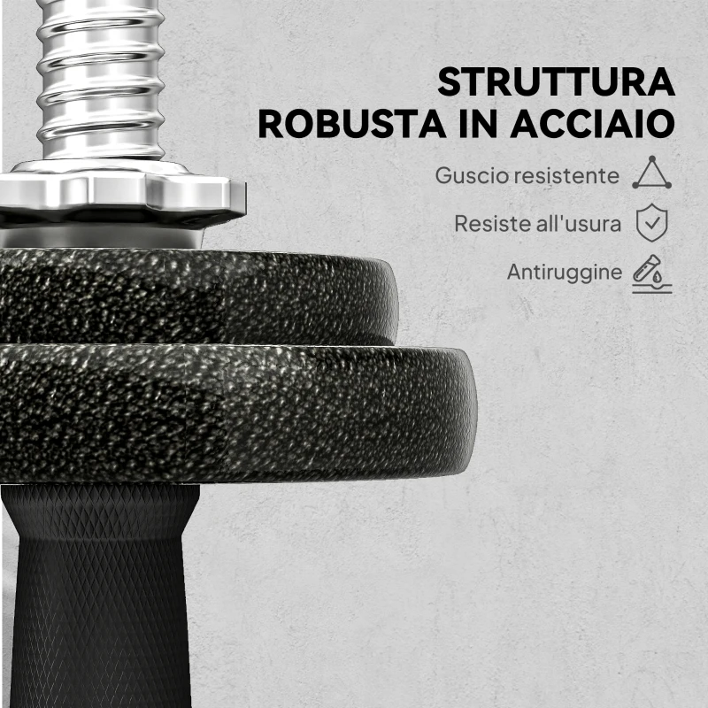 SPORTNOW Set Pesi e Bilanciere da 20kg con Impugnature Antiscivolo, 8 Dischi Pesi, Barra Bilanciere e 2 Barre Manubri in Acciaio