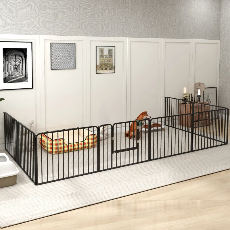 PawHut Gard pentru Câini cu 8 Panouri Modulabile pentru Interior și Exterior, din Oțel, 164x164x60 cm, Negru