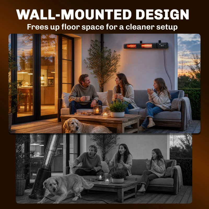 Outsunny 3000 W Electric Infrared Patio Heater, Wall Mounted IP65 Garden Heater with 9 Heat Settings, 24 H Timer, Black