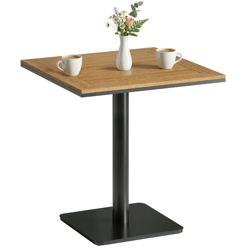 Outsunny Bijzettafel 70 x 70 cm weerbestendig tuintafel met houtlook brede basis, vierkant natuurhout
