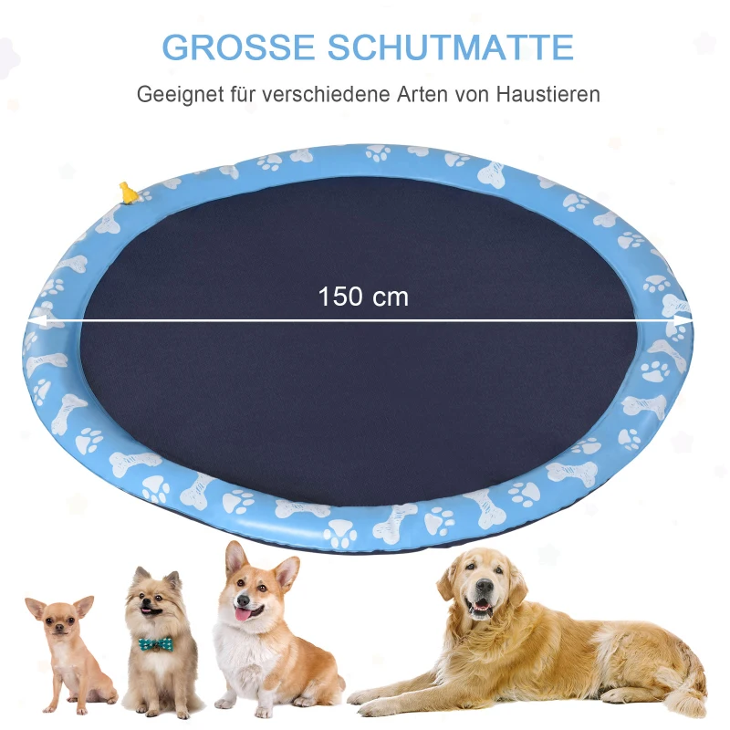PawHut hondenbad, peuterbad, met watersproeier, rond, antislip, blauw, Ø150 cm