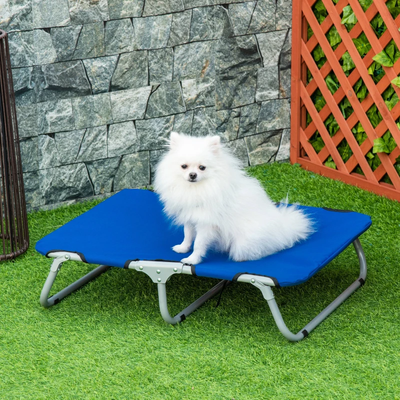 PawHut Brandina per Cani Taglia Piccola Pieghevole per Interno ed Esterno, Lettino per Cani Rialzato, in Acciaio e Tessuto Oxford, 71x58x20 cm, Blu