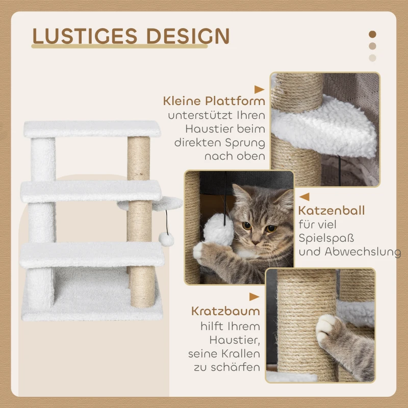 PawHut Luxe Huisdiertrap met Speelbal en Krabfunctie, Wit