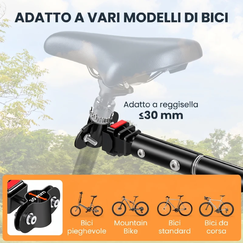 HOMCOM Remolque de Carga para Bicicleta Plegable con 2 Ruedas Reflectores Seguros Carga 40 kg 155x71,5x77 cm Negro