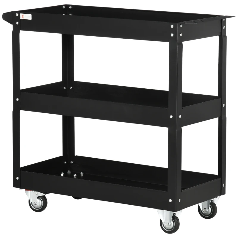 DURHAND 3-laags Gereedschapswagen, 4 Wielen, Staal, 83B x 35,3D x 76H cm, Zwart