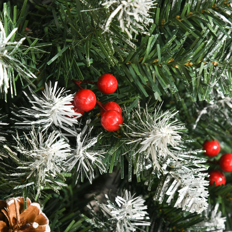 HOMCOM Árvore de Natal Artificial 180 cm Ignífugo com 618 Ramos 34 Bagas 30 Pinhas Folhas de PVC e Suporte Metálico Ø65x180cm Verde