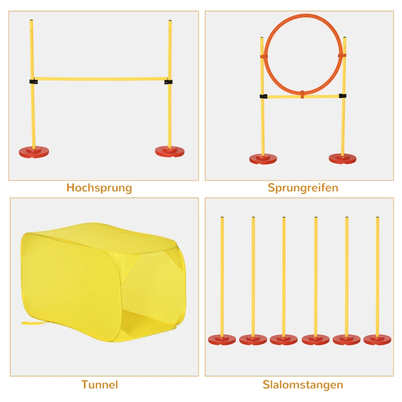 PawHut behendigheid honden hordenset hondentraining hindernisbaan tunnel kunststof polyester