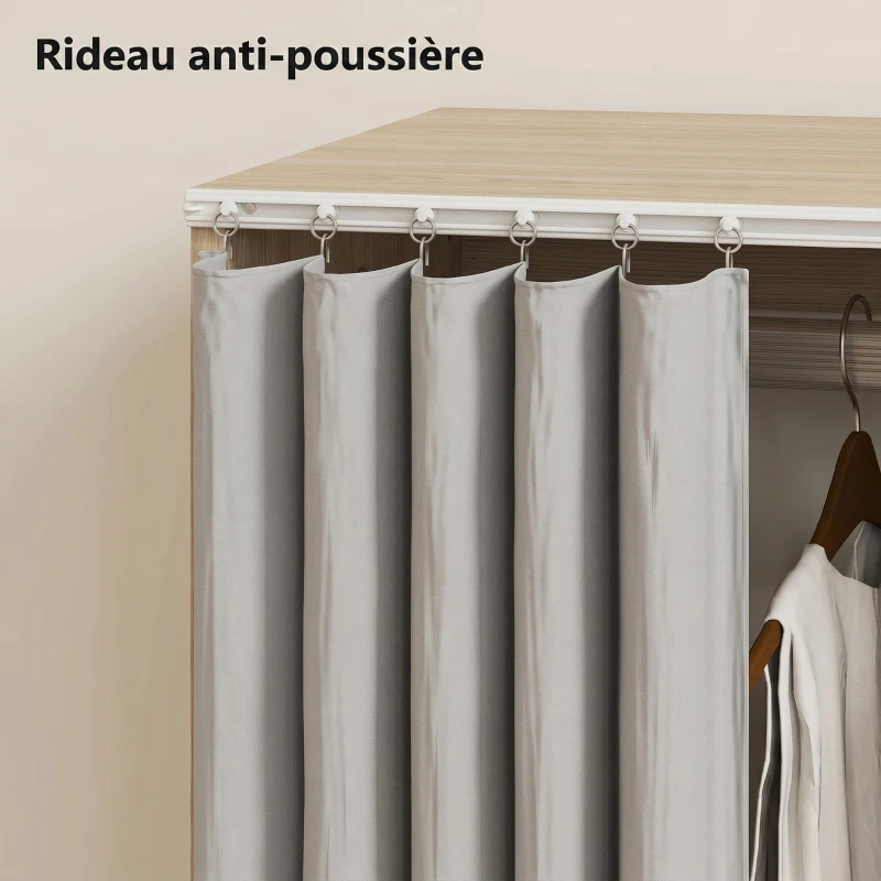 HOMCOM Armoire penderie vêtement dressing mobile 4 roulettes tringle à vêtements et étagères 80x40x128cm, effet bois naturel(m-6)