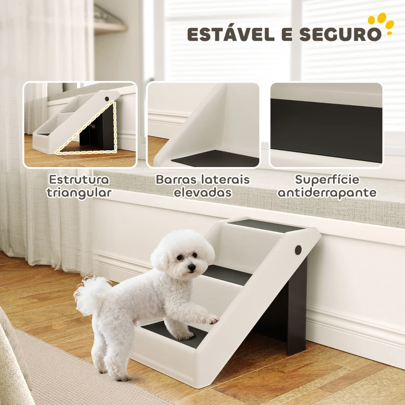 PawHut Escada Dobrável para Cães de 3 Degraus para Animais Mais Velhos para Cama Sofá 53x30,5x36,5 cm  Creme