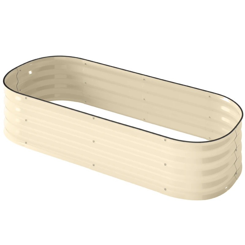 Outsunny Galvanised Raised Garden Bed, Metal Planter Box with Safety Edging, for Flowers, Herbs, Succulents, Cream White