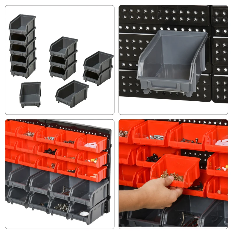 DURHAND Schappenrek, Opbergsysteem voor Werkplaats, 30 Dozen in 2 Maten, Stapelbaar, 63x18x37,5cm, Rood
