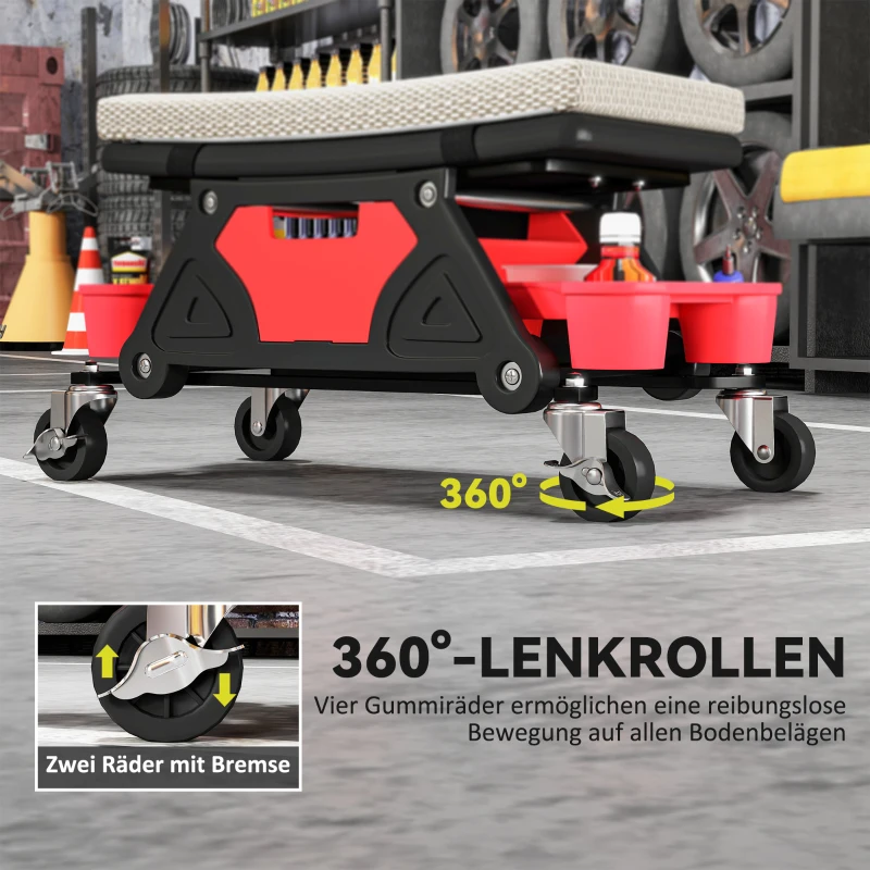 HOMCOM Werkplaatskruk met Wielen en Opbergruimte - 35 cm Hoog, tot 135 kg Belastbaar in Grijs