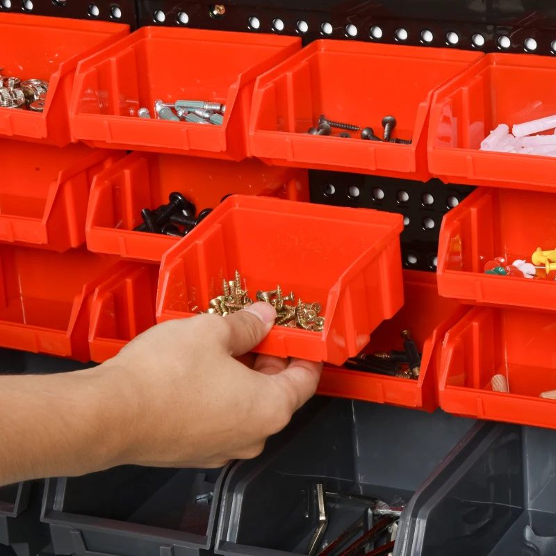 DURHAND Schappenrek, Opbergsysteem voor Werkplaats, 30 Dozen in 2 Maten, Stapelbaar, 63x18x37,5cm, Rood