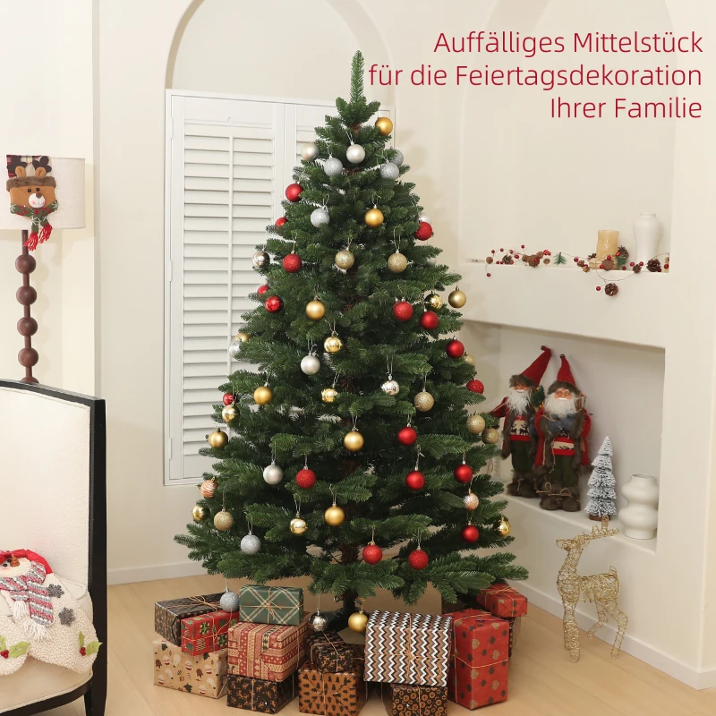 HOMCOM Kunstkerstboom 180 cm met 1050 takken Kerstdecoratie en metalen standaard, voor binnen, groen