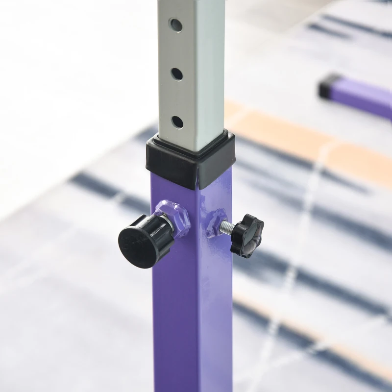 HOMCOM Barre Fixe de Gymnastique pour Enfant, Hauteur Réglable sur 13 Niveaux de 92-150 cm, en Acier et Bois de Hêtre, Barre de Gym d'Entraînement à Domicile, Antidérapant, Facile à Assembler, Violet